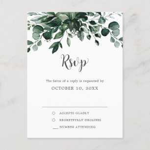 Carte Postale Emerald Greenery Eucalyptus Mariage botanique RSVP