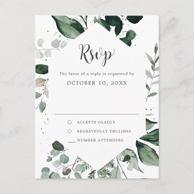 Carte Postale Emerald Greenery Eucalyptus Mariage botanique RSVP (Devant)