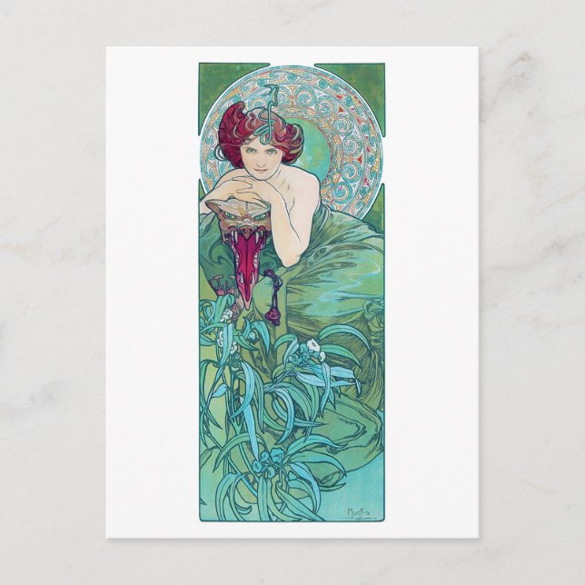Carte Postale Emeraude (Quatre Bijoux), Alphonse Mucha (Devant)