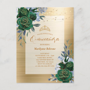 Carte Postale Émeraude Verte Or Florale Quinceañera