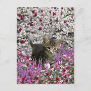 Carte Postale Emma en Fleurs I - Petit chat Kitty Gris