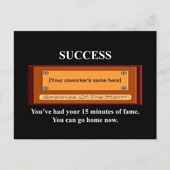 Carte Postale Employé drôle du mois Votre nom Plaque (Devant)