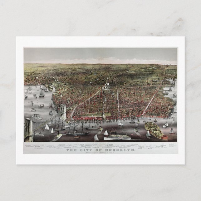 Carte Postale Empreinte Currier et Ives de Brooklyn, 1886 (Devant)