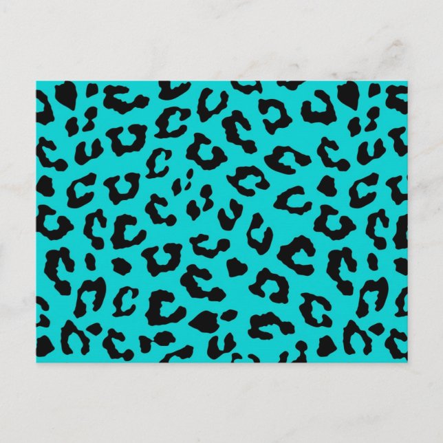 Carte Postale Empreinte de léopard bleu Aqua Turquoise Black Spo (Devant)