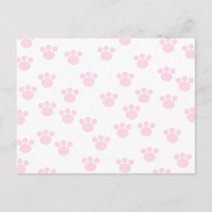 Carte Postale Empreinte de patte animal. Motif rose clair et bla