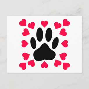 Carte Postale Empreinte de patte Chien Noir Avec Formes Cardiaqu