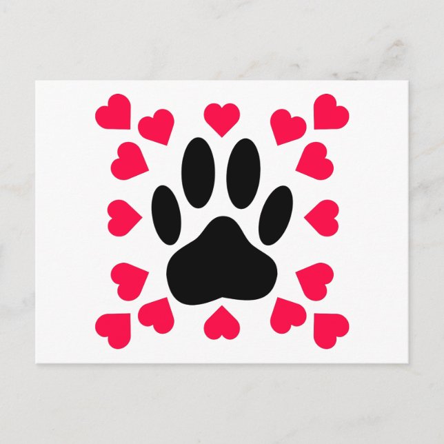 Carte Postale Empreinte de patte Chien Noir Avec Formes Cardiaqu (Devant)