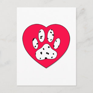 Carte Postale Empreinte de patte dalmate dans le coeur rouge