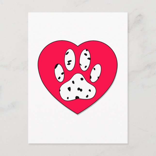 Carte Postale Empreinte de patte dalmate dans le coeur rouge (Devant)