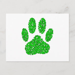 Carte Postale Empreinte de patte de chien de feuillage vert