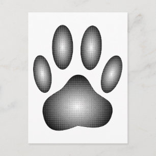 Carte Postale Empreinte de patte de chien en dégradés noir et bl