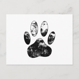 Carte Postale Empreinte de patte de chien grunge noir et blanc p