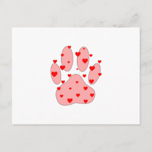 Carte Postale Empreinte de patte rose avec des cœurs