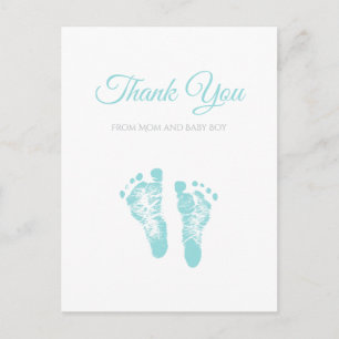 Carte Postale Empreintes bleues simples Baby shower garçon Merci