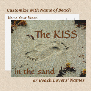 Carte Postale Empreintes dans le sable Le baiser Plage romantiqu