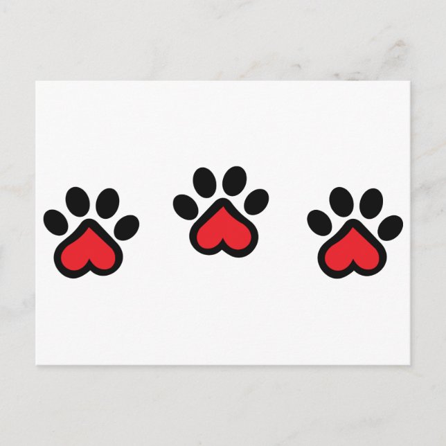 Carte Postale Empreintes de pattes de coeur (Devant)