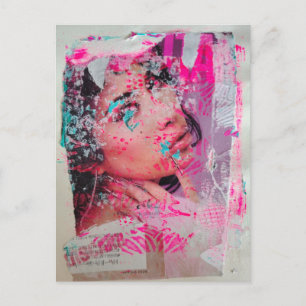 Carte postale en collage multimédia de femme à jet