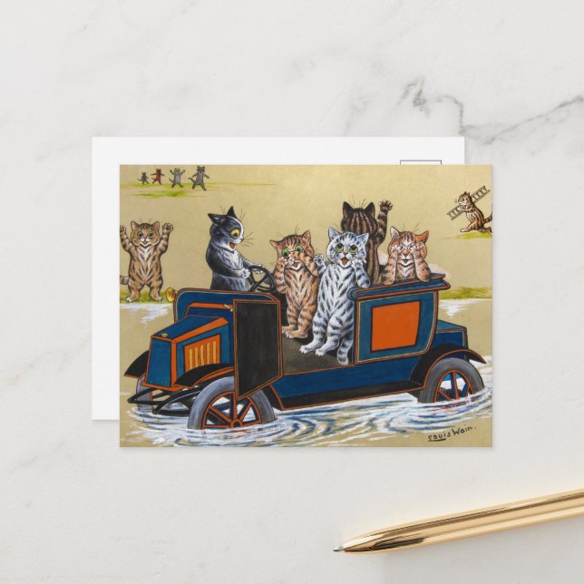 Carte Postale En eau profonde par Louis Wain (Devant/Arrière en situation)