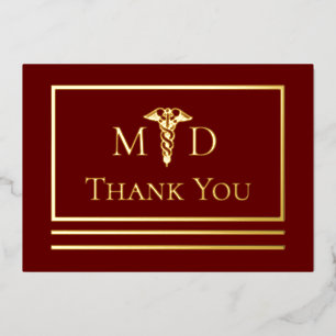 Carte postale en feuille d'or Merci MD de médecin 