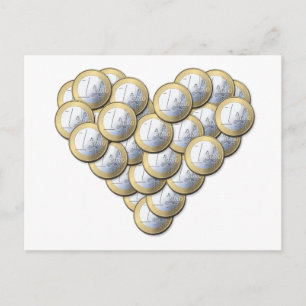 Carte postale en forme de coeur Euro Coins