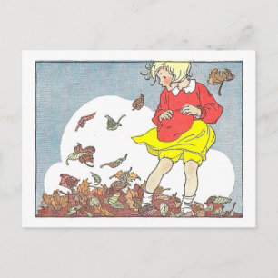 Carte Postale "En jouant dans les feuilles" Illustration d'autom