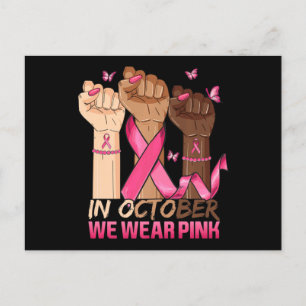 Carte Postale En Octobre Nous Portons Le Ribbon Rose Main Ribbon
