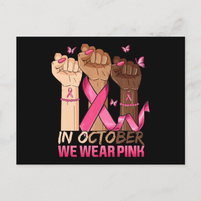 Carte Postale En Octobre Nous Portons Le Ribbon Rose Main Ribbon (Devant)
