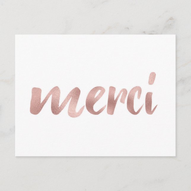 Carte postale en or rose merci, merci, police de f (Devant)