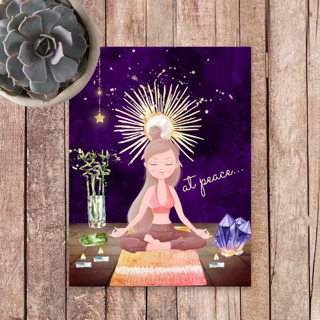 Carte Postale En Paix Méditer Yoga Girl et Crystals (Créateur téléchargé)