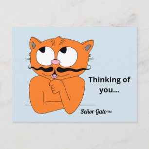Carte Postale "En pensant à toi..." joli chat moustachu adorable