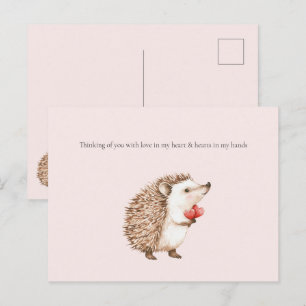 Carte Postale En pensant à vous Hedgehog Hearts in Hands
