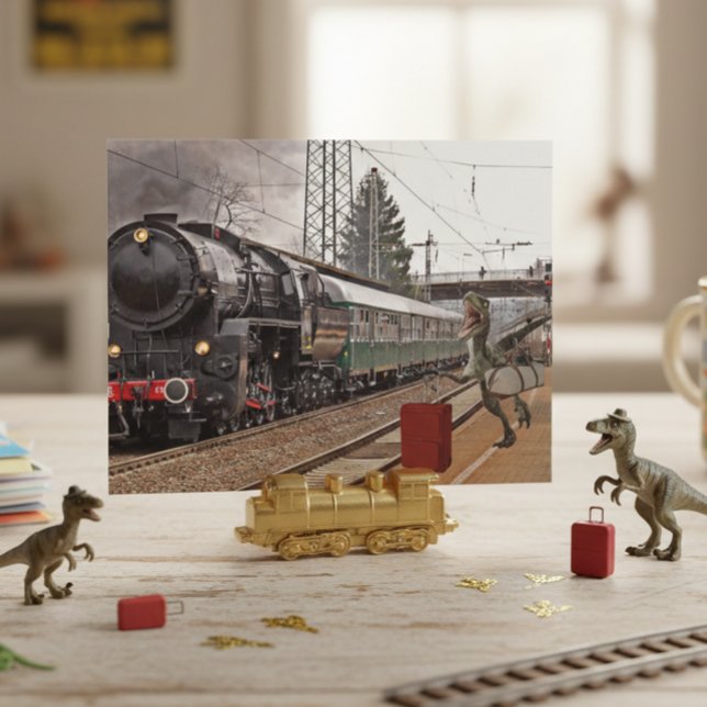 Carte Postale En retard pour le dinosaure rapaceur de train drôl (Créateur téléchargé)