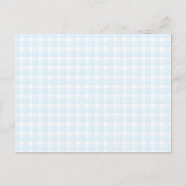 Carte Postale en vichy vérifier le motif. Bleu pâle et Blanc. (Devant)