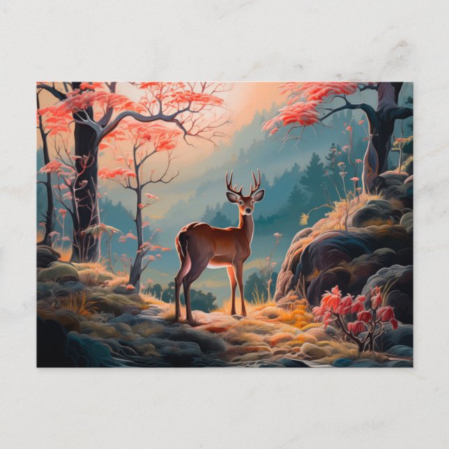 Carte Postale Enchanter la conception de la forêt de cerfs d'aut (Devant)