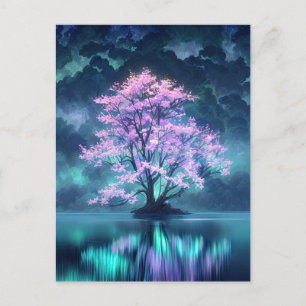 Carte Postale Enchanter l'arbre violet au lac paisible