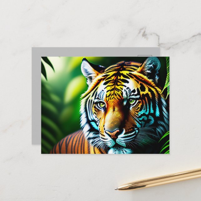 Carte Postale Enchanter Le Tigre De La Jungle - Fierce Et Gratui (Devant/Arrière en situation)