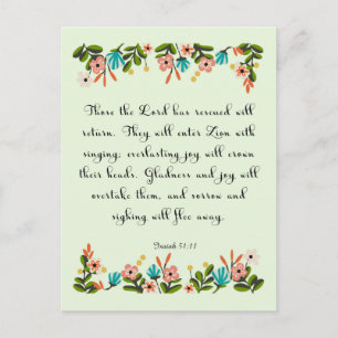 Carte Postale Encourager les vers bibliques Art - Ésaïe 51:11