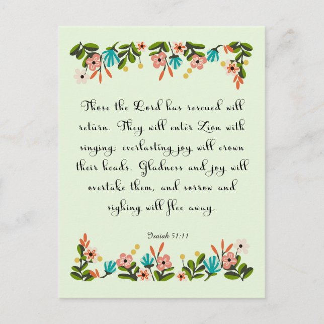 Carte Postale Encourager les vers bibliques Art - Ésaïe 51:11 (Devant)