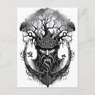 Carte Postale Encre aquarelle de la mythologie nordique Yggdrasi