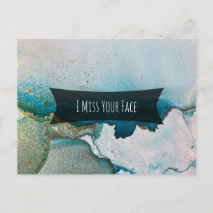 Carte Postale Encre d'alcool turquoise et or Je manque votre vis