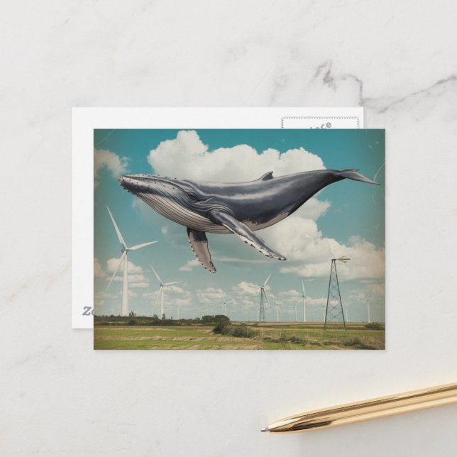 Carte Postale Énergie d'éolienne de baleine volante (Devant/Arrière en situation)