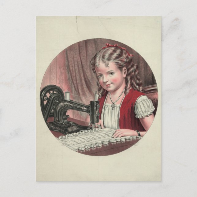 Carte Postale Enfant à la machine à coudre (Devant)
