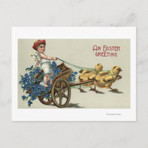 Carte Postale Enfant à Toga sur Chariot tiré par des pousses