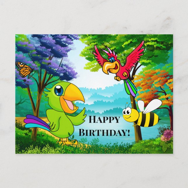 Carte postale Enfant Anniversaire de perroquets co (Devant)