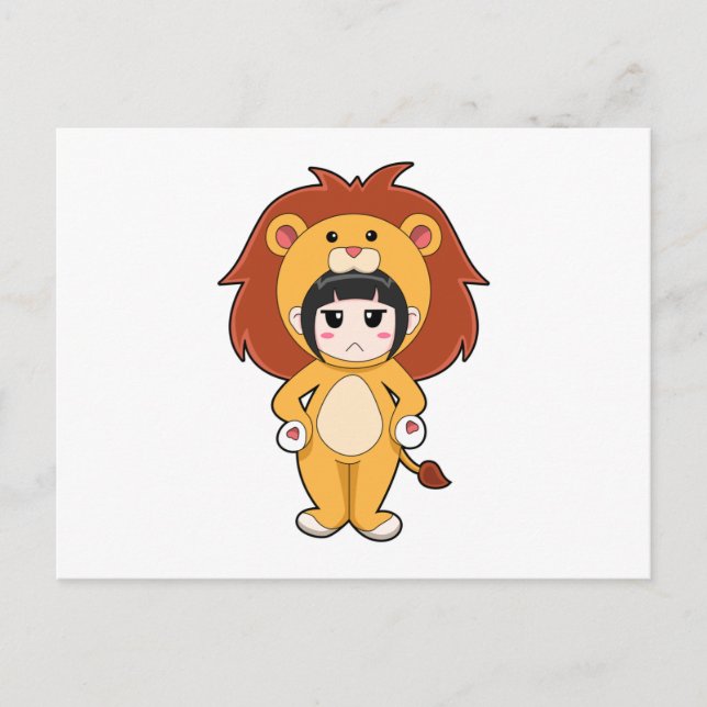 Carte Postale Enfant avec déguisement de lion (Devant)