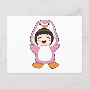 Carte Postale Enfant avec déguisement de manchot