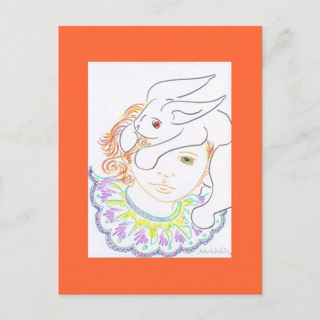 Carte Postale Enfant avec lapin (Devant)