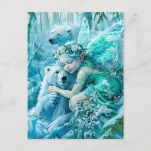Carte Postale Enfant de la fée et ours polaires joués