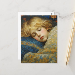 Carte Postale Enfant dormant rêvé dans une courtepointe fleurie