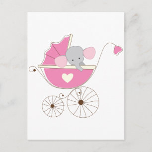 Carte Postale Enfant fille rose Eléphant